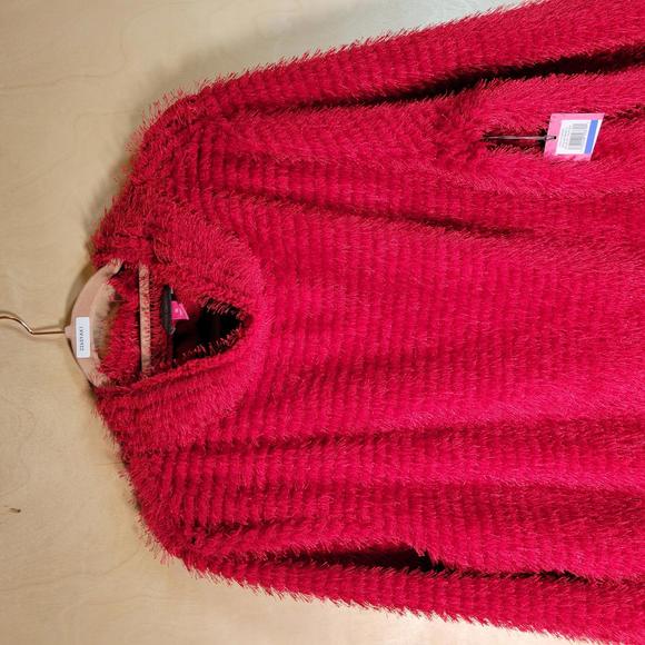 Vince Camuto Tulip Red Eyelash Tinsel Cowlneck Sweater Women Size XL NWT - Picture 6 of 9